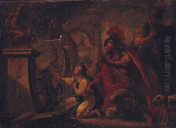 A Roman warrior and a boy before a sacrificial altar - view 1