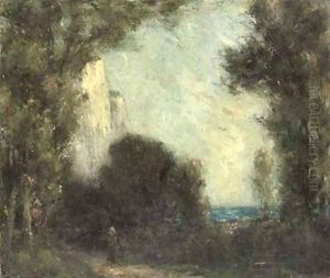 Figures on a coastal track by William George Robb