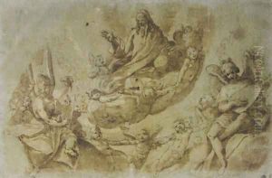 God the Father surrounded by angels and cherubim by Raffaello Motta (Raffaellino Da Reggio)