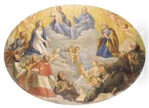 The Trinity adored by the Madonna, Saints Francis and Ignatius of Loyola and other Saints