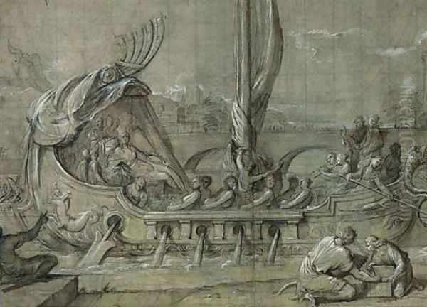The arrival of a queen in a ceremonial barge - view 1