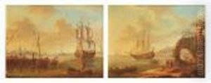 A River Landscape With Shipping On An Estuary Near A Jetty by Jean-Baptiste Pillement