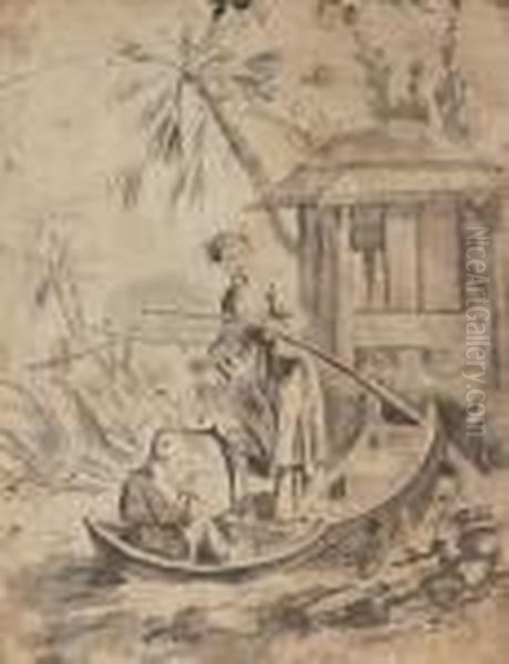 Chinoiserie - Fischerin Und Knabe Auf Einem Boot - view 1