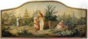 A Chinoiserie Scene With A Woman And Children In A Garden, A Templebeyond by Jean-Baptiste Pillement