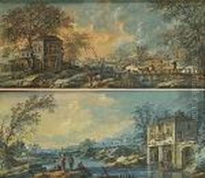 Deux Scenes Au Bord De L'eau by Jean-Baptiste Pillement