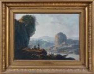 Pecheurs Pres D'une Riviere Avec Des Rochers Pecheurs Pres D'une Riviere Avec Des Rochers