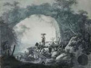 Pecheurs Au Bord D'une Riviere Dans Un Paysage Rocheux by Jean-Baptiste Pillement