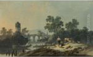 Rocky Landscape At Dawn by Jean-Baptiste Pillement