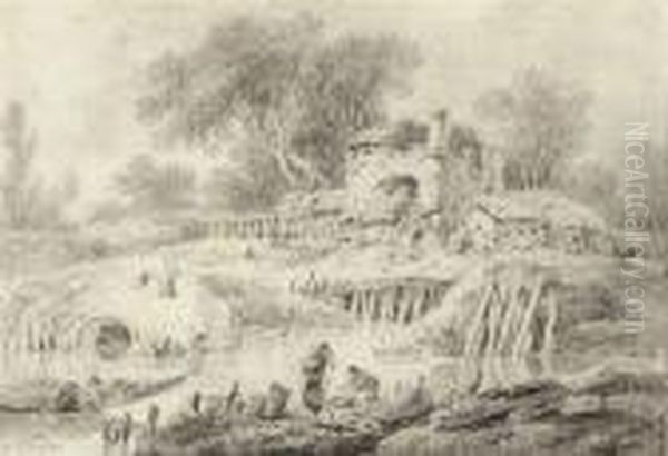 A Wooded River Landscape With Figures Resting On The Bank - view 1