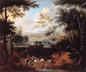 An Italianate landscape with a drover and cattle at a stream