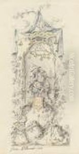 Design For A Chinoiserie Panel,
Showing A Flautist Seated In Aniche Surrounded With Flowers by Jean-Baptiste Pillement