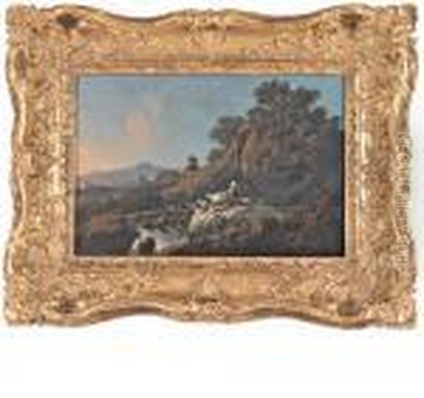 Paisagem Com Ruinas, Ponte, Cascata De Agua E Figura - view 1
