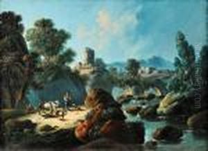 Paisagem - Pastores E Rebanho Junto De Ponte E De Ruinas by Jean-Baptiste Pillement