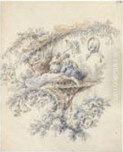 Chinoiserie Design With Two Seated Figures In A Bower by Jean-Baptiste Pillement