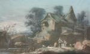 A Mill Beside A River, Washerwomen In The Foreground by Jean-Baptiste Pillement