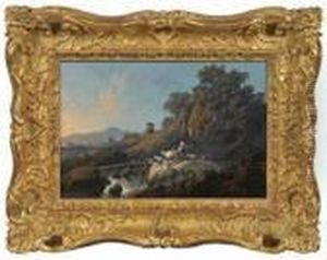Italienische Gebirgslandschaft Mit Hirten An Einem Wasserfall by Jean-Baptiste Pillement