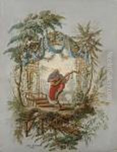 A Musician Playing A Chinese Lute In An Ornamental Garden by Jean-Baptiste Pillement