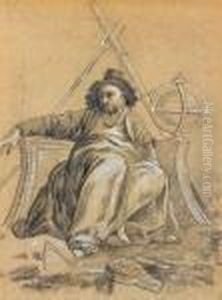 Un Homme Assis, Entoure D'un Globe Et D'un Compas