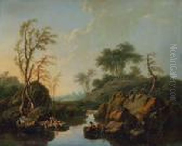 Landschaft Mit Wascherinnen, Anglern Und Hirten - view 1