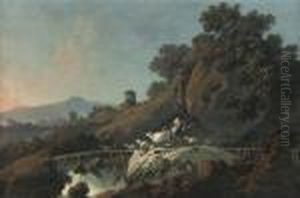 Peasants With Their Flock Of Sheep In An Italianate Landscape by Jean-Baptiste Pillement