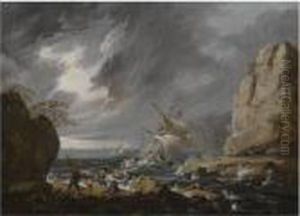 A Stormy Coastal Landscape With A Ship Running Aground A Stormy Coastal Landscape With A Ship Running Aground