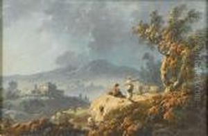 A Rocky River Landscape At Dusk
With Shepherdsresting Beneath A Tree; And A River Landscape With A
Shepherd Andshepherdess And Their Flock by Jean-Baptiste Pillement