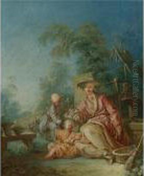 Figures In Oriental Dress Seated In A Garden - view 1