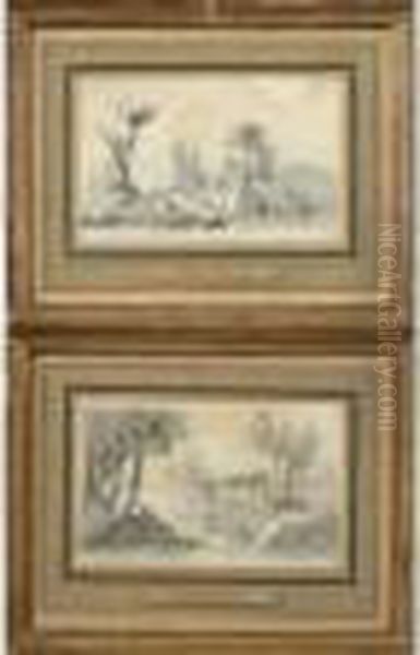 "paysage Aux Lavandieres" Et "paysage Aux Ruines".
 10 X 15,5 Cm. - view 1