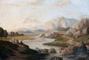 A Fisherman On A Path In A Mountainous River Landscape