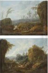 An Extensive River Landscape
With A Waterfall And A Peasant Couple With A Dog In The Foreground An Extensive River Landscape
With A Waterfall And A Peasant Couple With A Dog In The Foreground