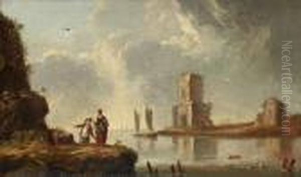 Flodlandskap Med Byggnader Och Figurer - view 1