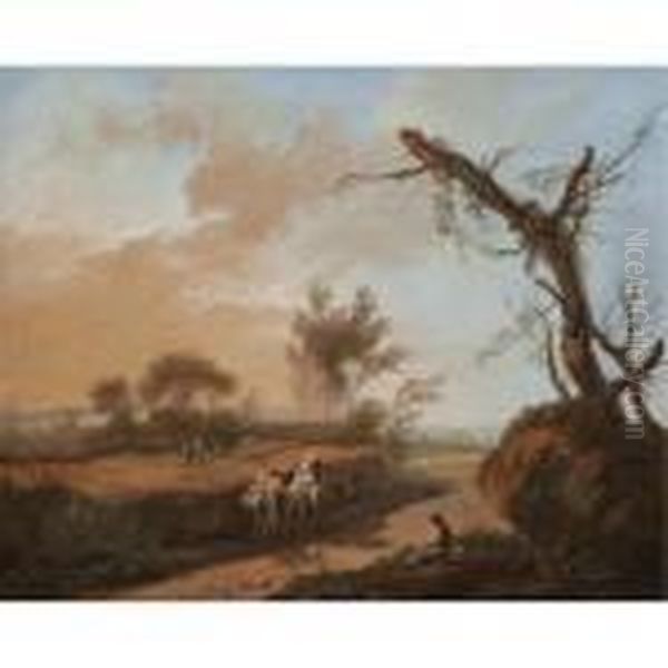 An Italianate Landscape With Travellers On A Track - view 1