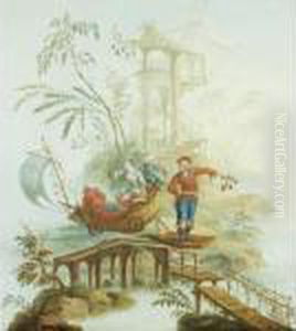 A Chinoiserie With Figures In An Imaginery Setting A Chinoiserie With Figures In An Imaginery Setting
