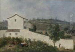 Landscape With A White House And Farmers In The Foreground by Jean-Baptiste Pillement