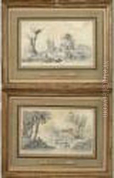 Paysage Aux Lavandieres Et Paysage Aux Ruines. - view 1