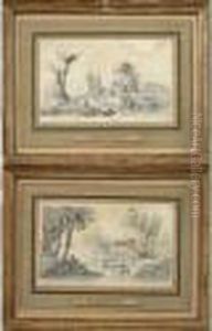 Paysage Aux Lavandieres Et Paysage Aux Ruines. by Jean-Baptiste Pillement
