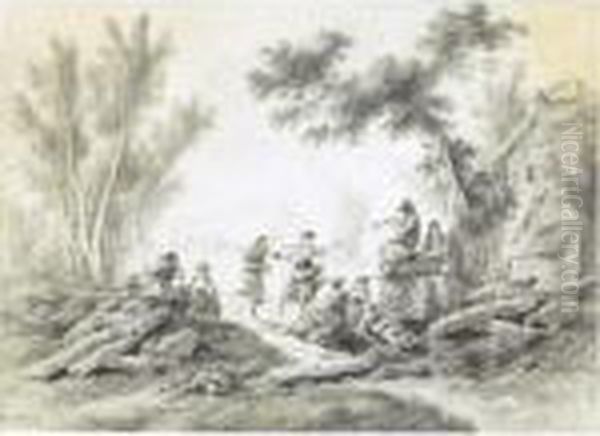 Rural Landscape With Peasants Merry-making By A Cottage - view 1