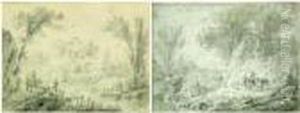 Paire De Paysages Animes by Jean-Baptiste Pillement