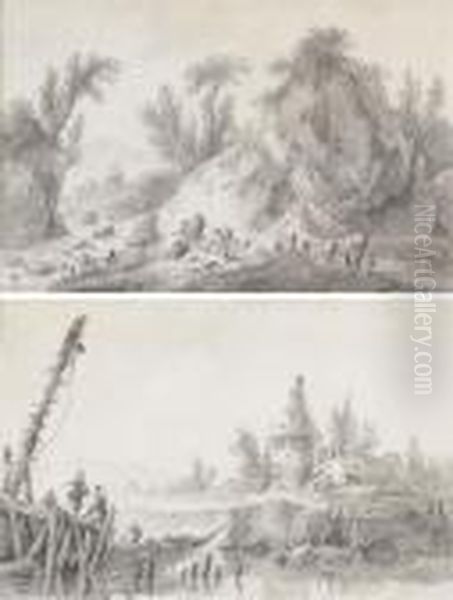 Un Paysage Rocheux Avec Trois Figures - view 1