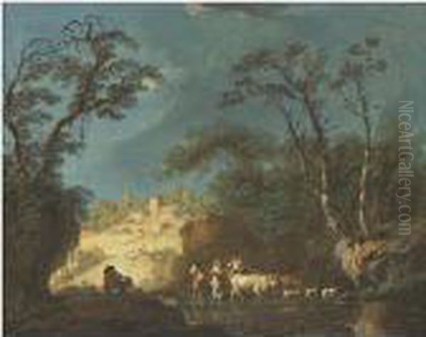 Peasants By A Stream - view 1
