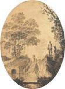 Un Paysage Avec Une Riviere Et Deux Pecheurs by Jean-Baptiste Pillement