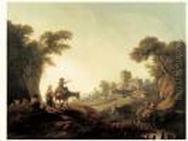 Deux Voyageurs Dans Un Paysage De Riviere Au Portugal - view 1
