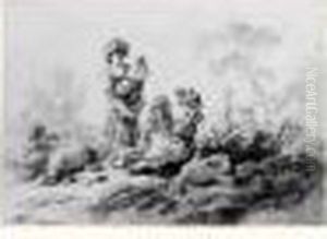 Groupe De Personnages Dans Un Paysage by Jean-Baptiste Pillement