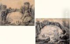 Paire De Paysages Animes by Jean-Baptiste Pillement