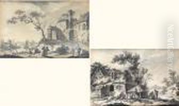 Pierre Noire, Estompe, Lavis De
Noir Et De Gris. Filets D'encadrement A L'encre Brune Et Noire. - view 1