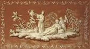 Oriental Figures Resting And Taking Tea: A Feigned Bas-relief by Jean-Baptiste Pillement