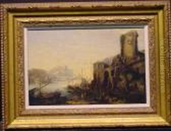 Figures And Shipping In A Ruined Harbor - view 1