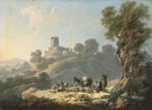 Paysage Rocheux Avec Des Bergers Se Reposant Sur Le Sommet D'une Colline by Jean-Baptiste Pillement