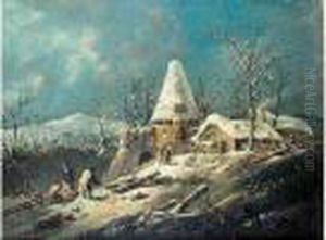 Paysage De Neige Avec Des Paysans Rapportant Du Bois Dans Leur Chaumiere Paysage De Neige Avec Des Paysans Rapportant Du Bois Dans Leur Chaumiere