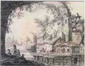 Houses On A Riverbank With A View Through A Ruined Viaduct